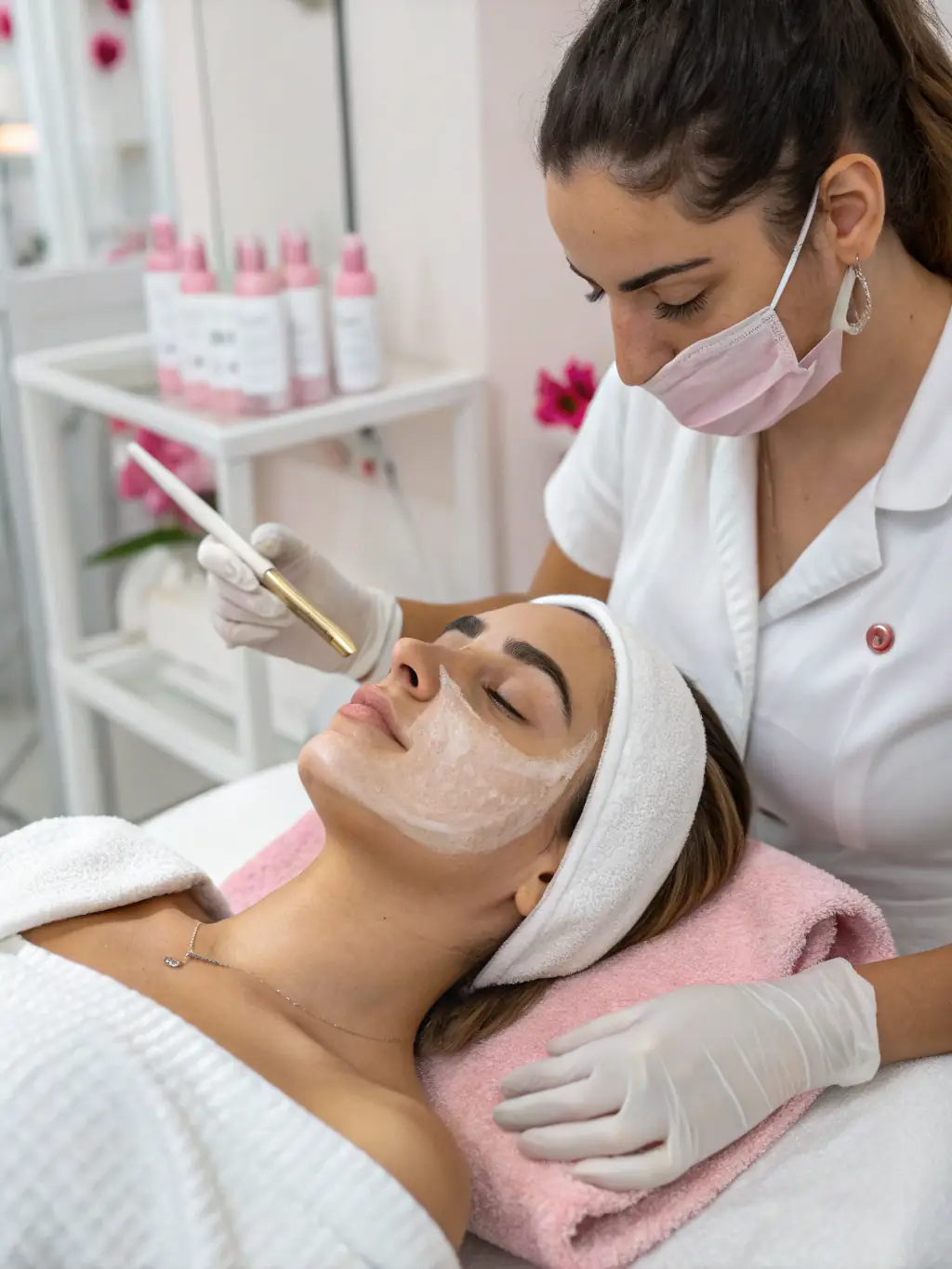 Image of AlumierMD products being used during a chemical peel, emphasizing the medical-grade quality and effectiveness.